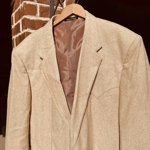 Circle S Blazer Mens 52R Wheat Tan Western Yoke Tweed 2 Button Made in USA - Picture 2 of 8